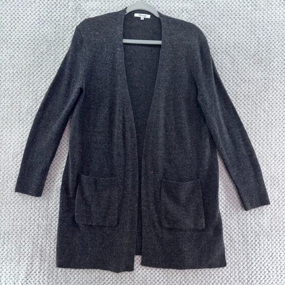 Madewell Sweater Womens XS Dark Gray Wool Blend Red Long Open Front Cardigan - Picture 1 of 12